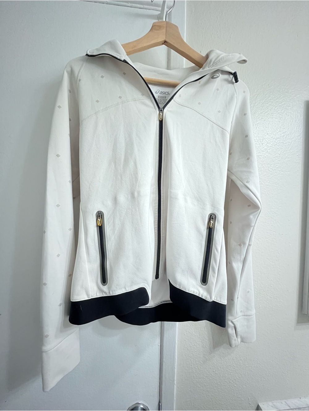 ASICS White Hooded Bomber Jacket with Black Trim